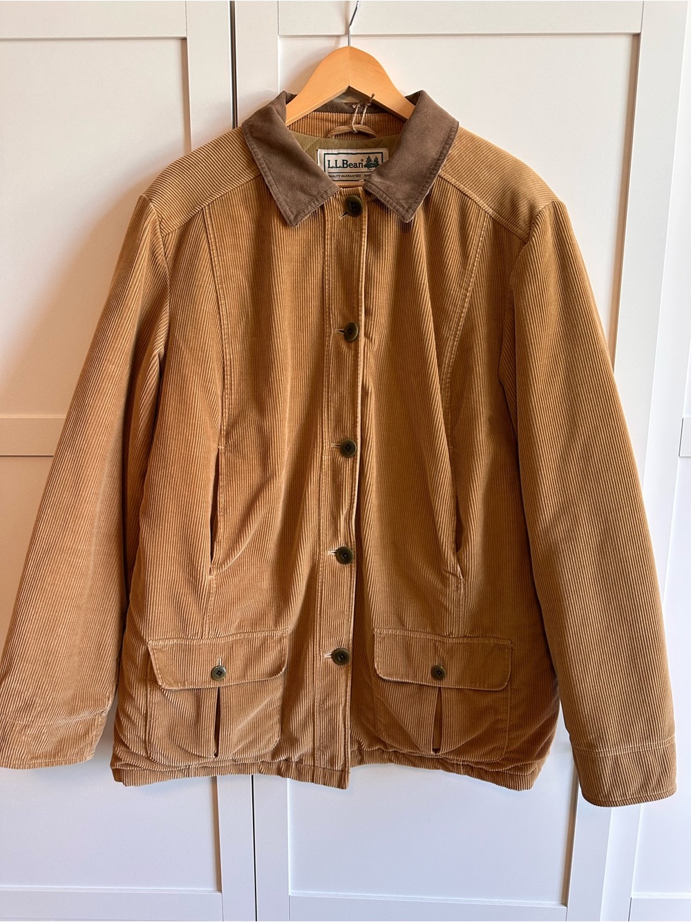 L.L. Bean Tan Corduroy Work Jacket with Brown Collar